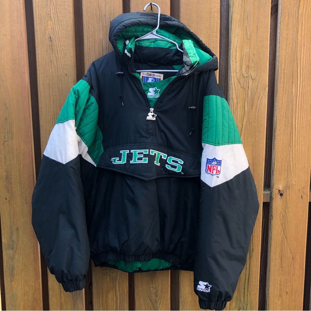 STARTER New York Jets Black & Green Pullover Puffer Jacket